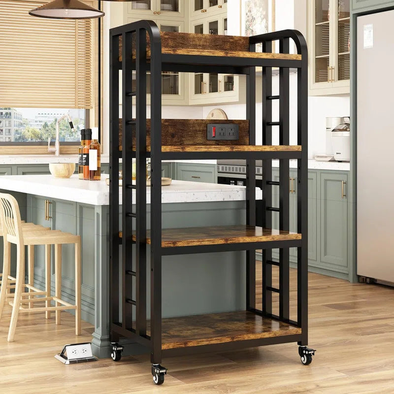 Kitchen Racks: 4-Tier kitchen baker's rack including rolling wheels and a power outlet