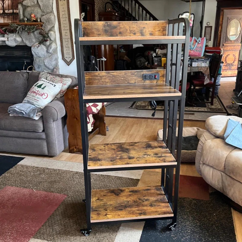 Kitchen Racks: 4-Tier kitchen baker's rack including rolling wheels and a power outlet
