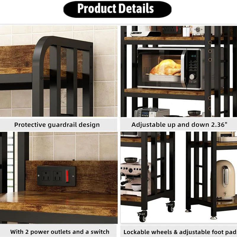 Kitchen Racks: 4-Tier kitchen baker's rack including rolling wheels and a power outlet