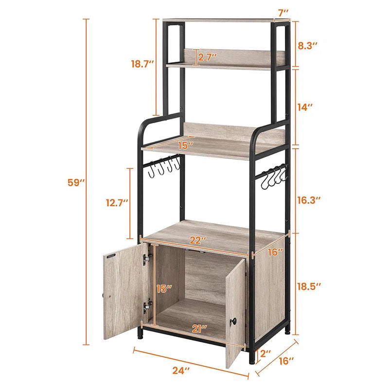 Kitchen Racks: 4-Tier Kitchen Bakers Rack with Hutch and Storage Cabinet