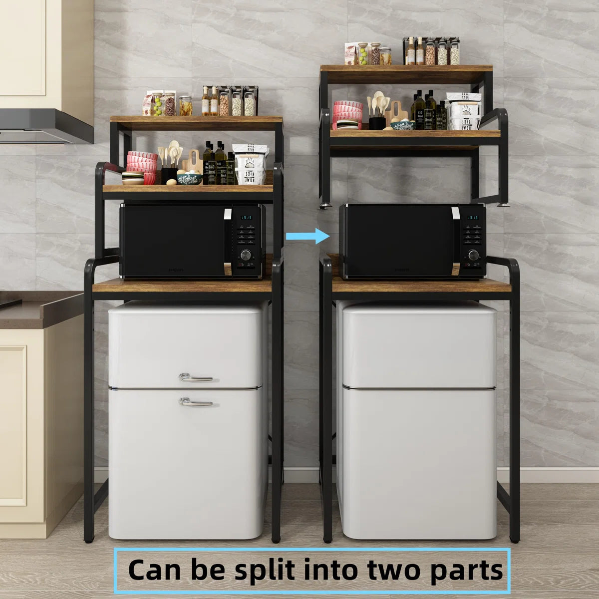 Kitchen Racks: 4-tier rustic brown kitchen rack for microwave, mini fridge, spices, pots, and pans