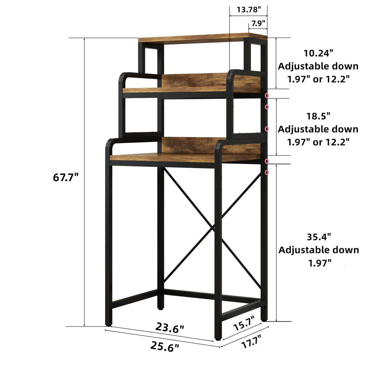 Kitchen Racks: 4-tier rustic brown kitchen rack for microwave, mini fridge, spices, pots, and pans