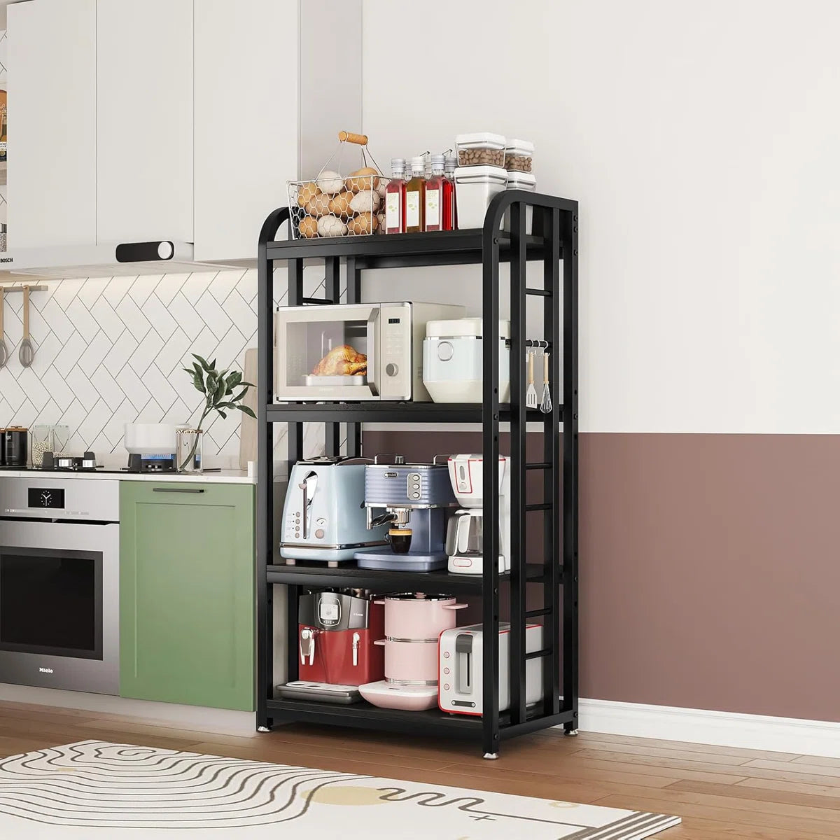 Kitchen Racks: 4-Tier Adjustable Shelves Microwave Stand, Sturdy Kitchen Microwave Storage Rack