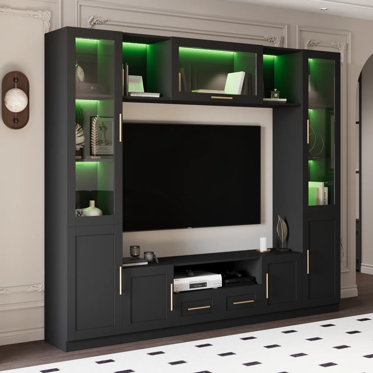 tv panel: 4-Piece Wall Unit tv panel with LED Lights, Fits TVs Up to 70"
