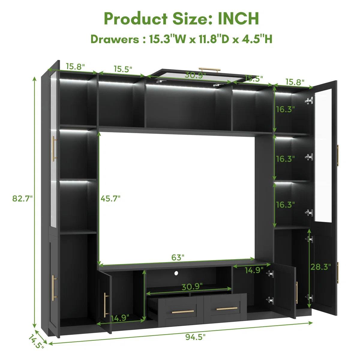 tv panel: 4-Piece Wall Unit tv panel with LED Lights, Fits TVs Up to 70"