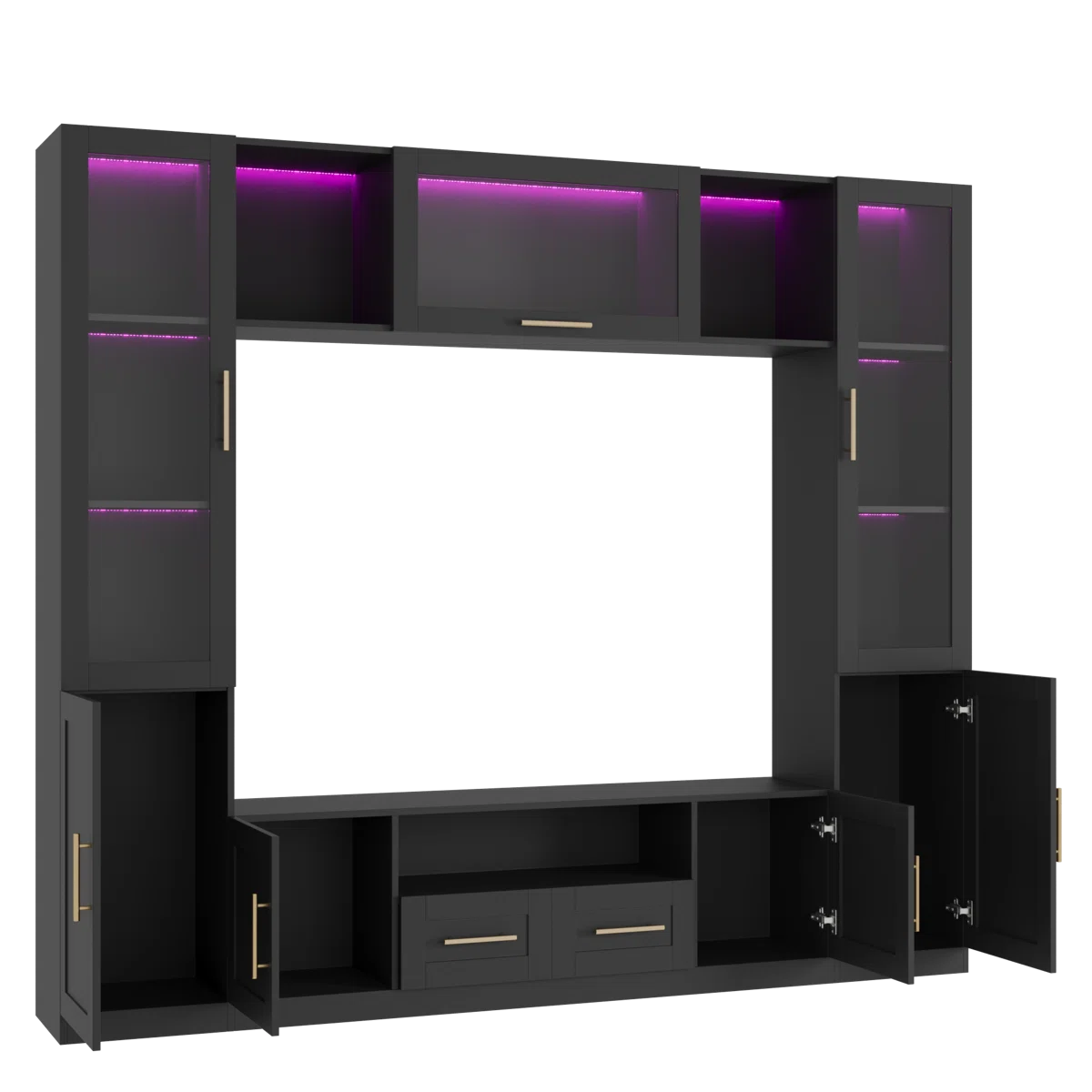 tv panel: 4-Piece Wall Unit tv panel with LED Lights, Fits TVs Up to 70"