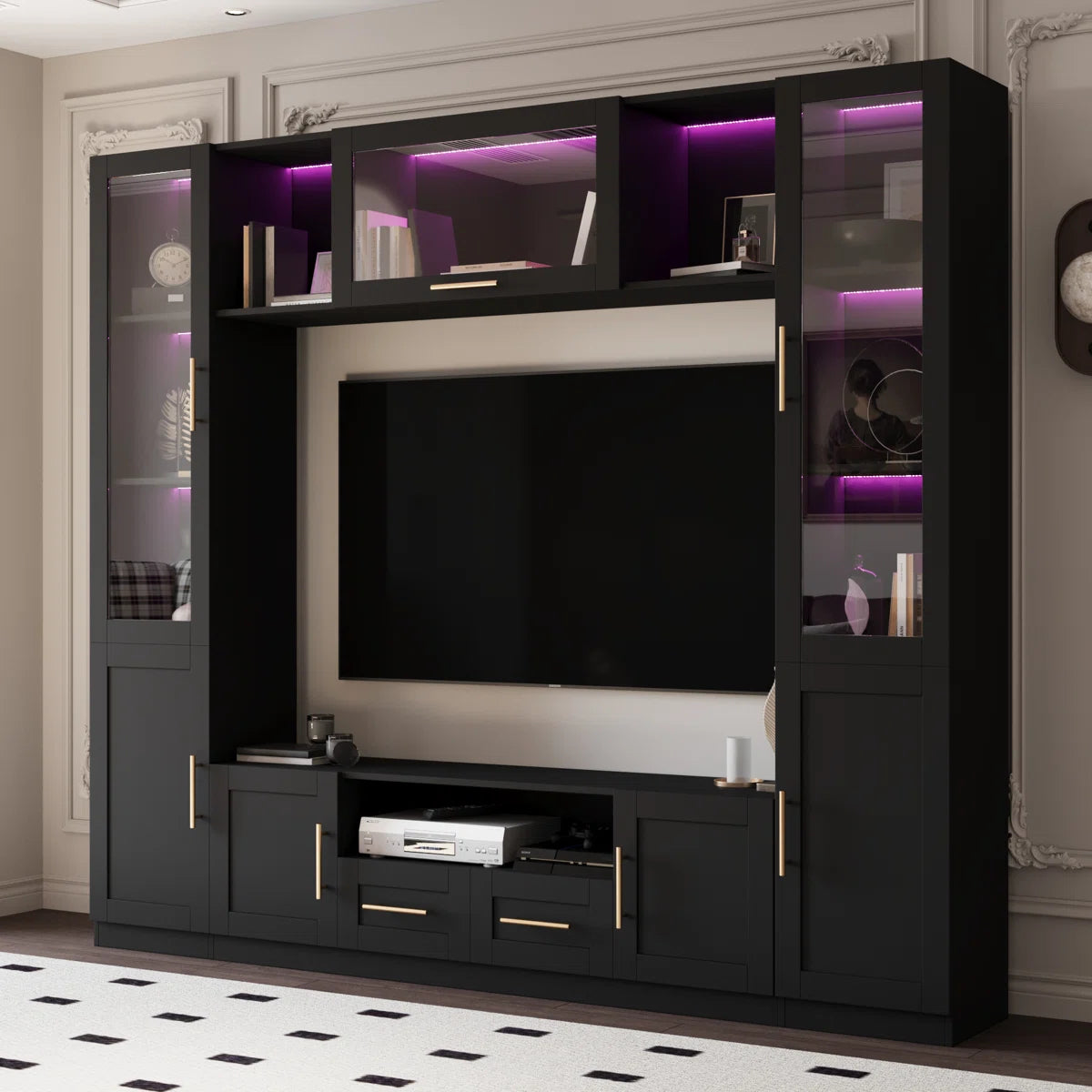 tv panel: 4-Piece Wall Unit tv panel with LED Lights, Fits TVs Up to 70"