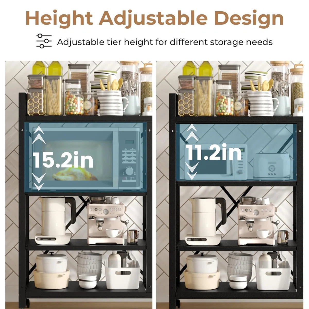 Kitchen Racks: 4-Tier Metal Storage Rack with Side Baskets and Bookshelves