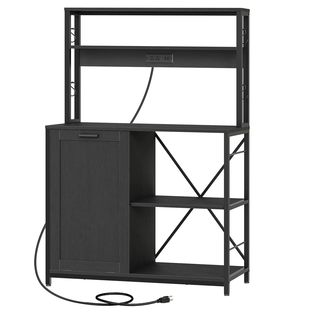 Kitchen Rack: 40.2" Baker's Rack with Trash Can Cabinet and Power Outlet