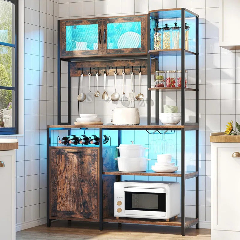 Kitchen Racks: 42.5" Bakers Racks for Kitchens with Storage, Farmhouse Microwave Stand with Wine Rack