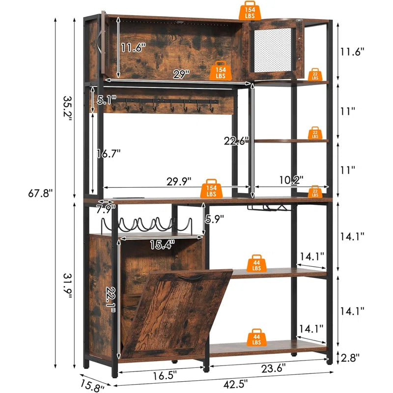 Kitchen Racks: 42.5" Bakers Racks for Kitchens with Storage, Farmhouse Microwave Stand with Wine Rack