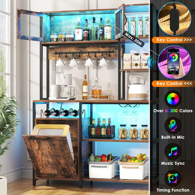 Kitchen Racks: 42.5" Bakers Racks for Kitchens with Storage, Farmhouse Microwave Stand with Wine Rack