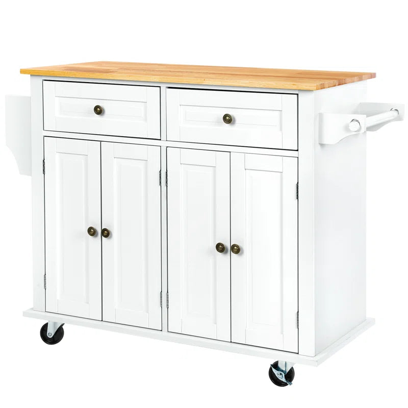 Kitchen Island Table: 43.3'' Wide Rolling Cart with Storage & Solid Wood Top