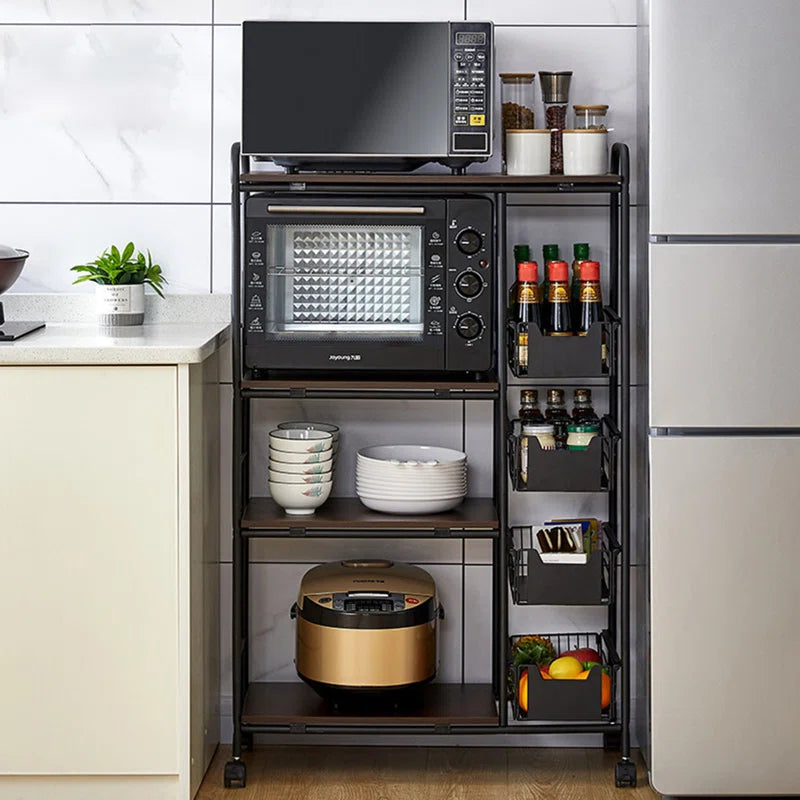Microwave Stands: Microwave Stands with Metal Frame and Wood Shelves – Kitchen Organizer on Wheels