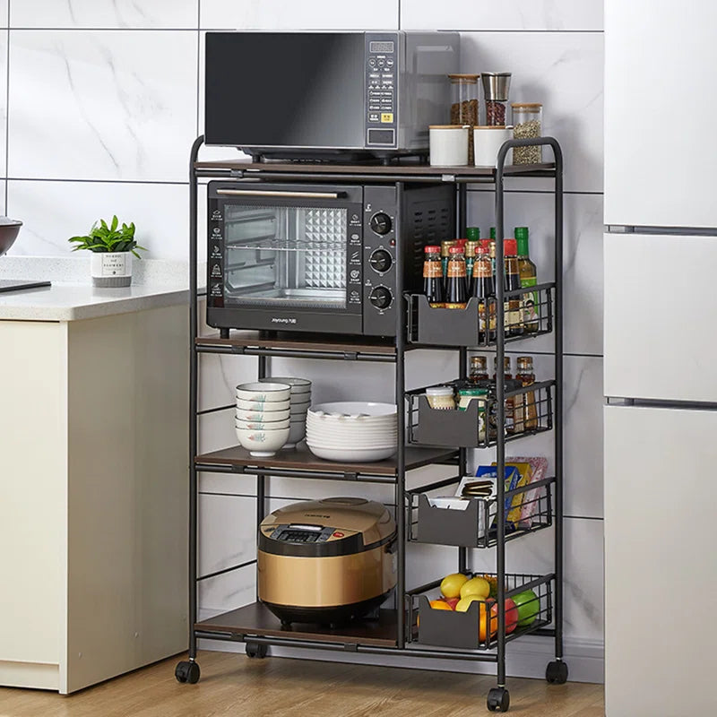 Microwave Stands: Microwave Stands with Metal Frame and Wood Shelves – Kitchen Organizer on Wheels