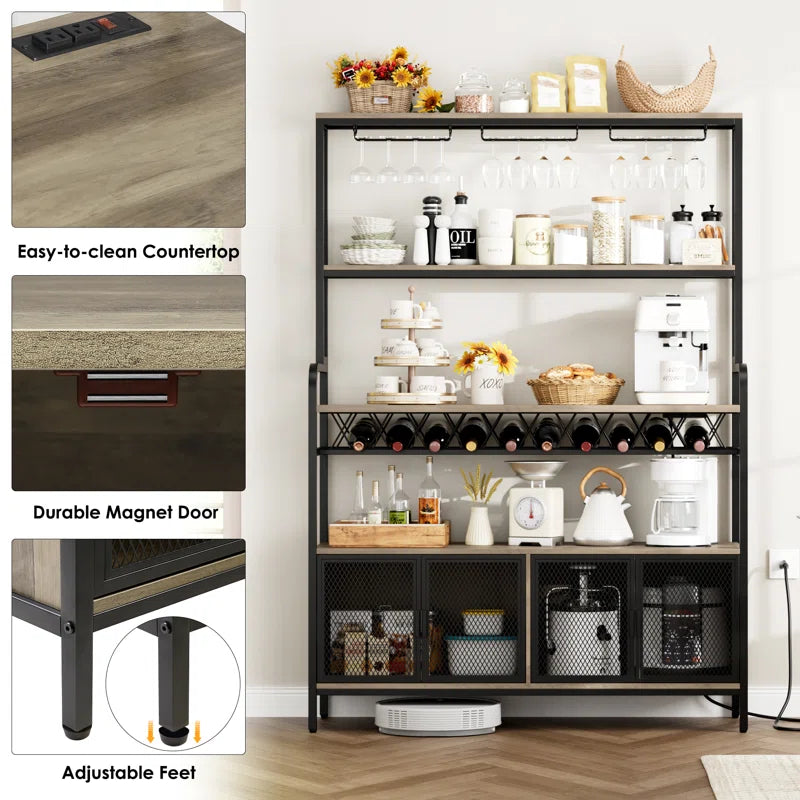 Microwave Stands: Microwave Stands Used for Kitchen Storage – 47.2" Bakers Rack with Outlet & Hooks