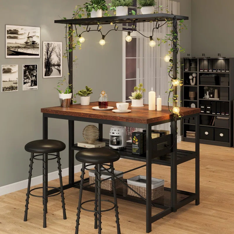 Kitchen Rack: 47'' Baker's rack with storage, 5 hooks, and Large Kitchen Island with Power Outlet