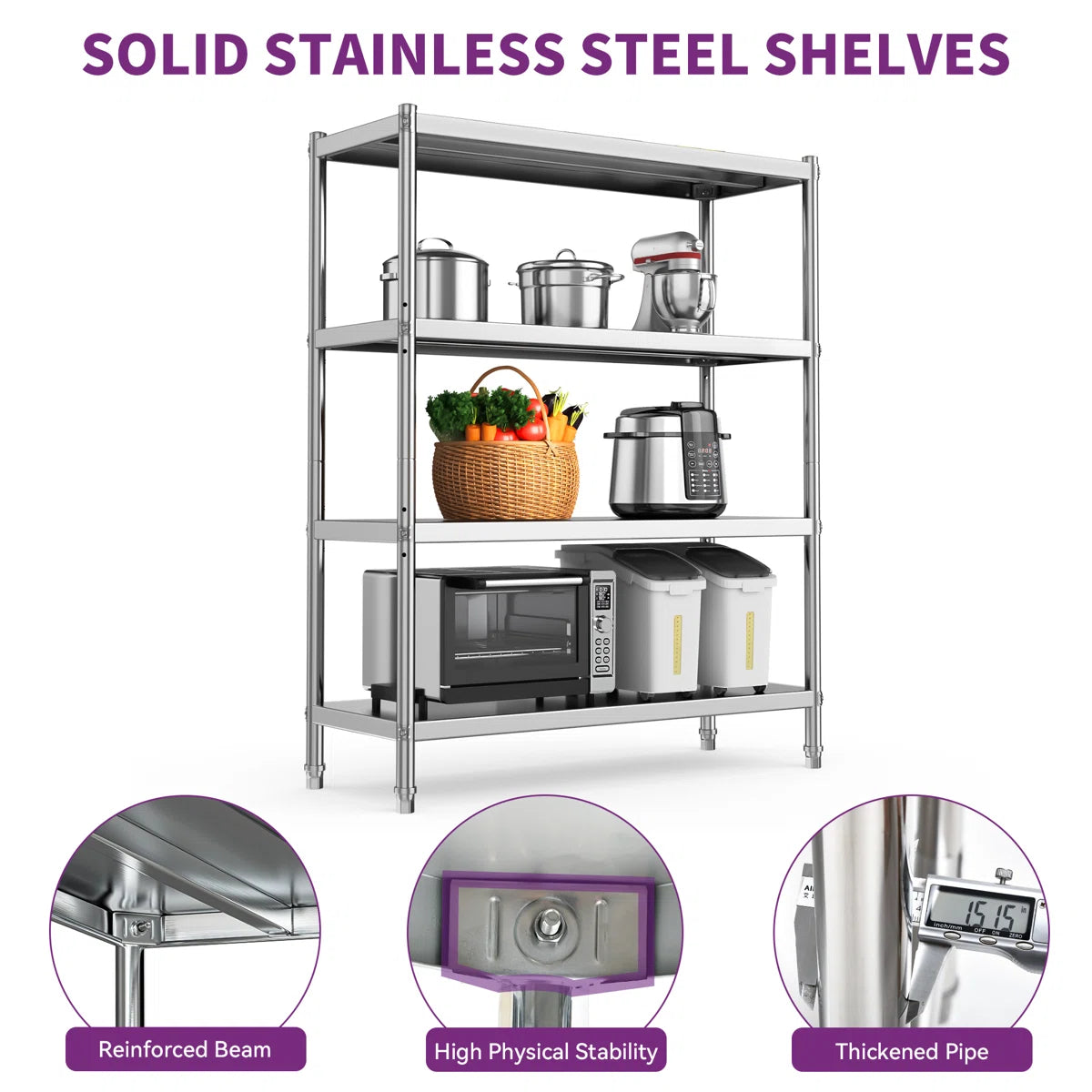 Kitchen Rack: 48'' W Stainless Steel Shelving Unit