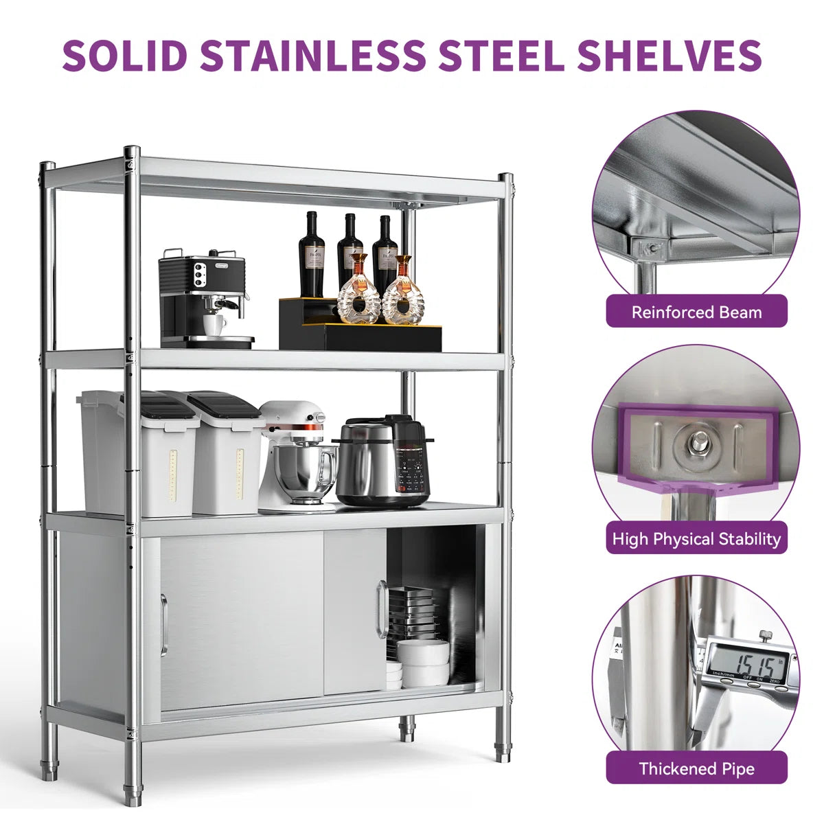 Kitchen Rack: 48'' W Stainless Steel Shelving Unit