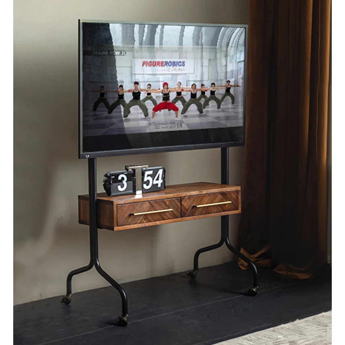 tv panel: 49.21" Black and Brown Solid Wood tv panel with Rectangular Frame