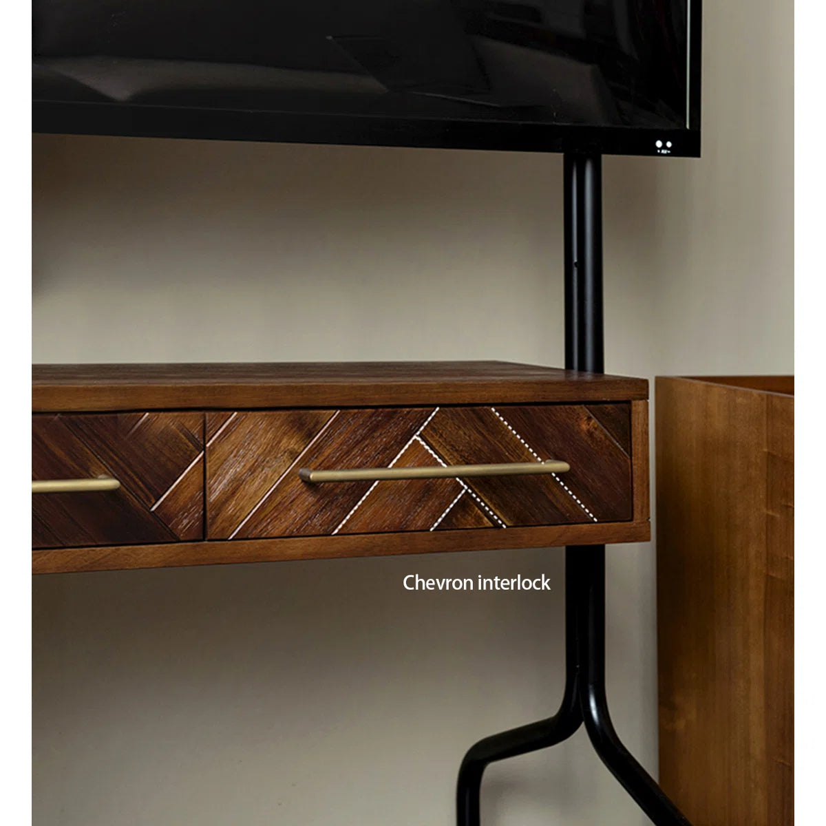 tv panel: 49.21" Black and Brown Solid Wood tv panel with Rectangular Frame