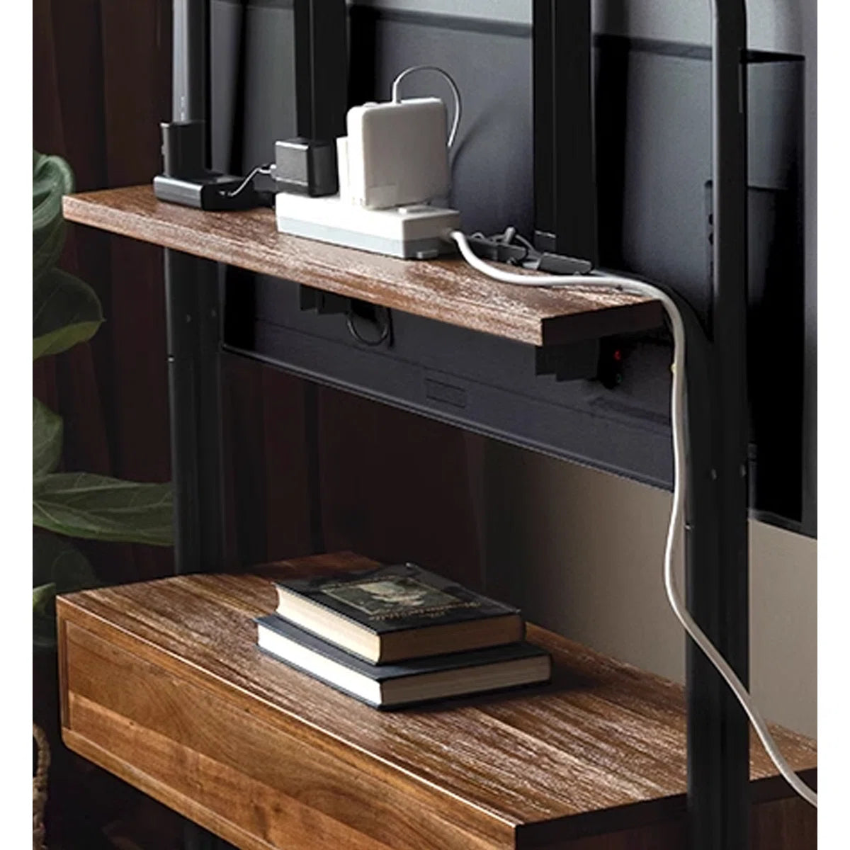 tv panel: 49.21" Black and Brown Solid Wood tv panel with Rectangular Frame
