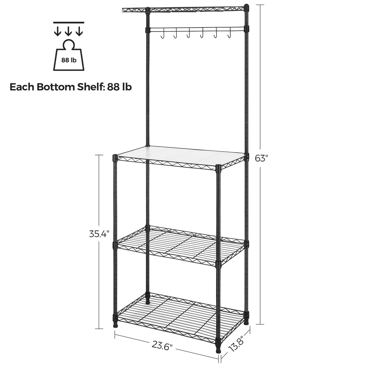Kitchen Rack: 4 Shelves Kitchen Storage Rack, Adjustable Microwave Stand, and Baker’s Rack 6 Hooks