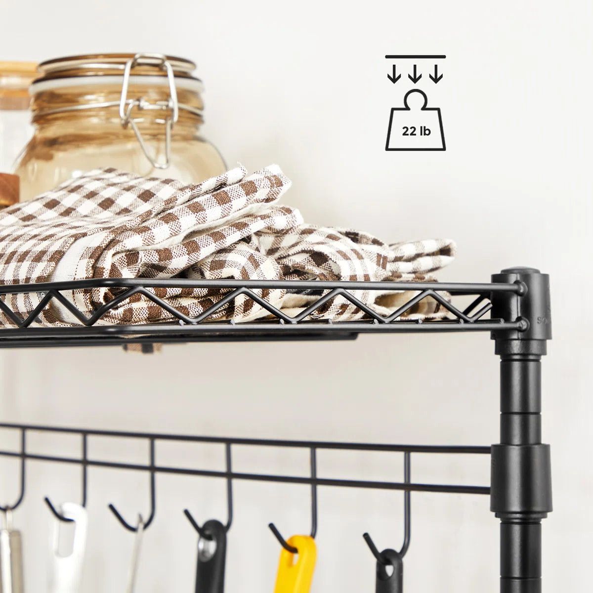 Kitchen Rack: 4 Shelves Kitchen Storage Rack, Adjustable Microwave Stand, and Baker’s Rack 6 Hooks