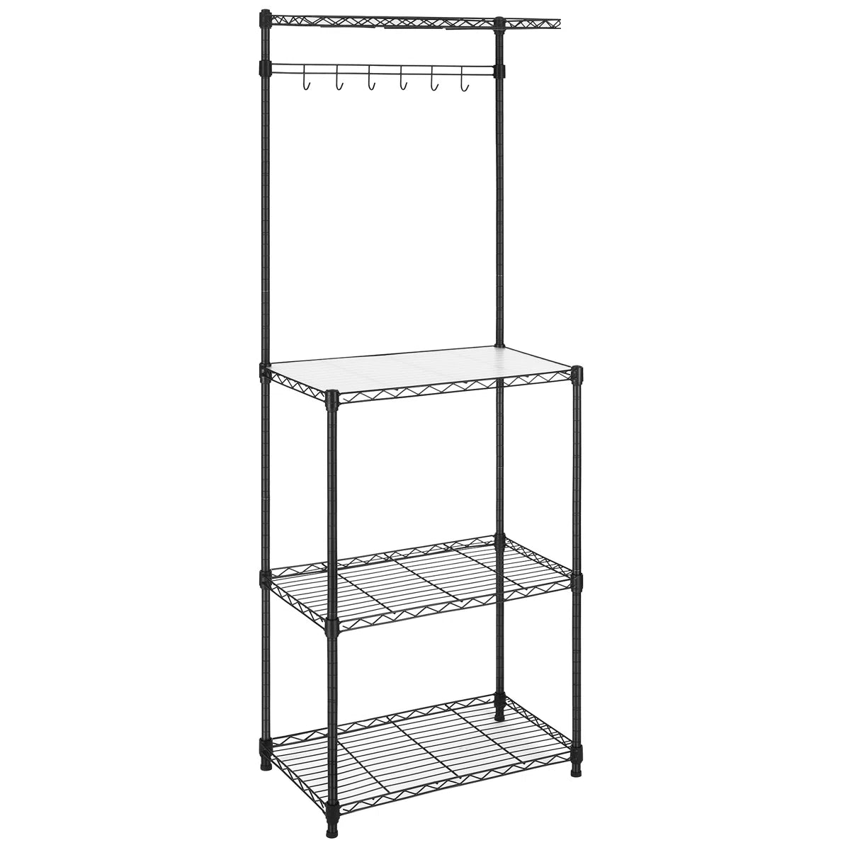 Kitchen Rack: 4 Shelves Kitchen Storage Rack, Adjustable Microwave Stand, and Baker’s Rack 6 Hooks