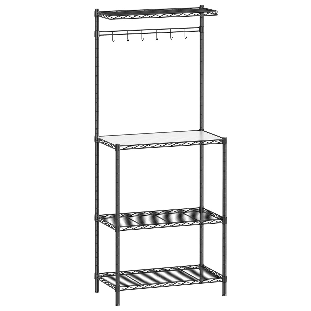 Kitchen Rack: 4 Shelves Kitchen Storage Rack, Adjustable Microwave Stand, and Baker’s Rack 6 Hooks