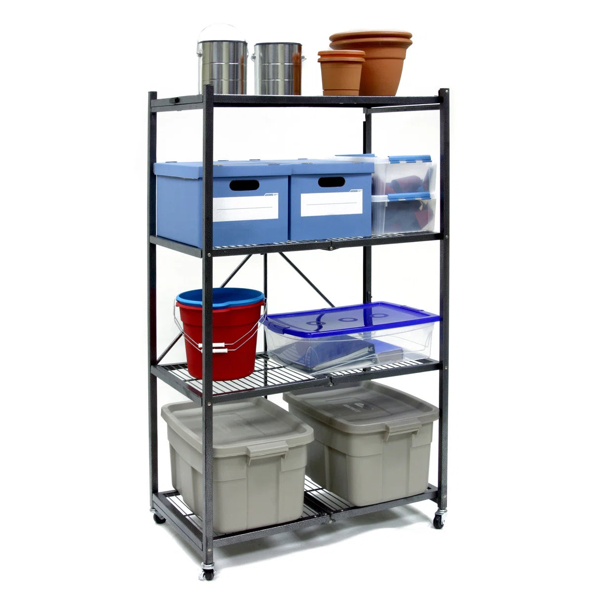 Kitchen Rack: 4 Tier Multipurpose Folding Storage Organizing Rack with Wheels