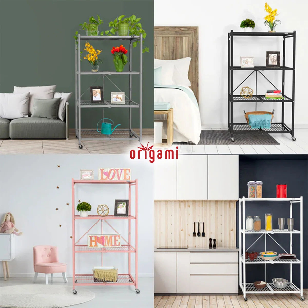 Kitchen Rack: 4 Tier Multipurpose Folding Storage Organizing Rack with Wheels