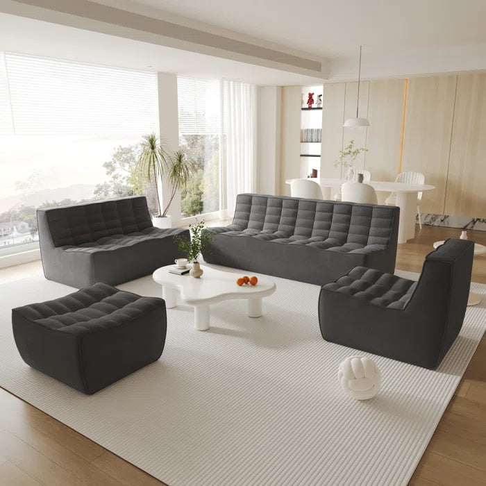7 Seater Sofa Set: 4-Piece Chenille Fabric Living Room Furniture