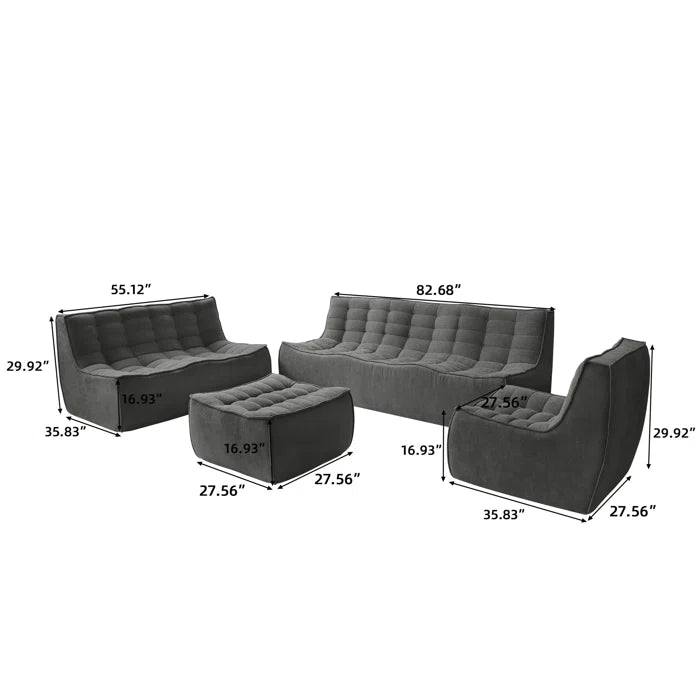 7 Seater Sofa Set: 4-Piece Chenille Fabric Living Room Furniture