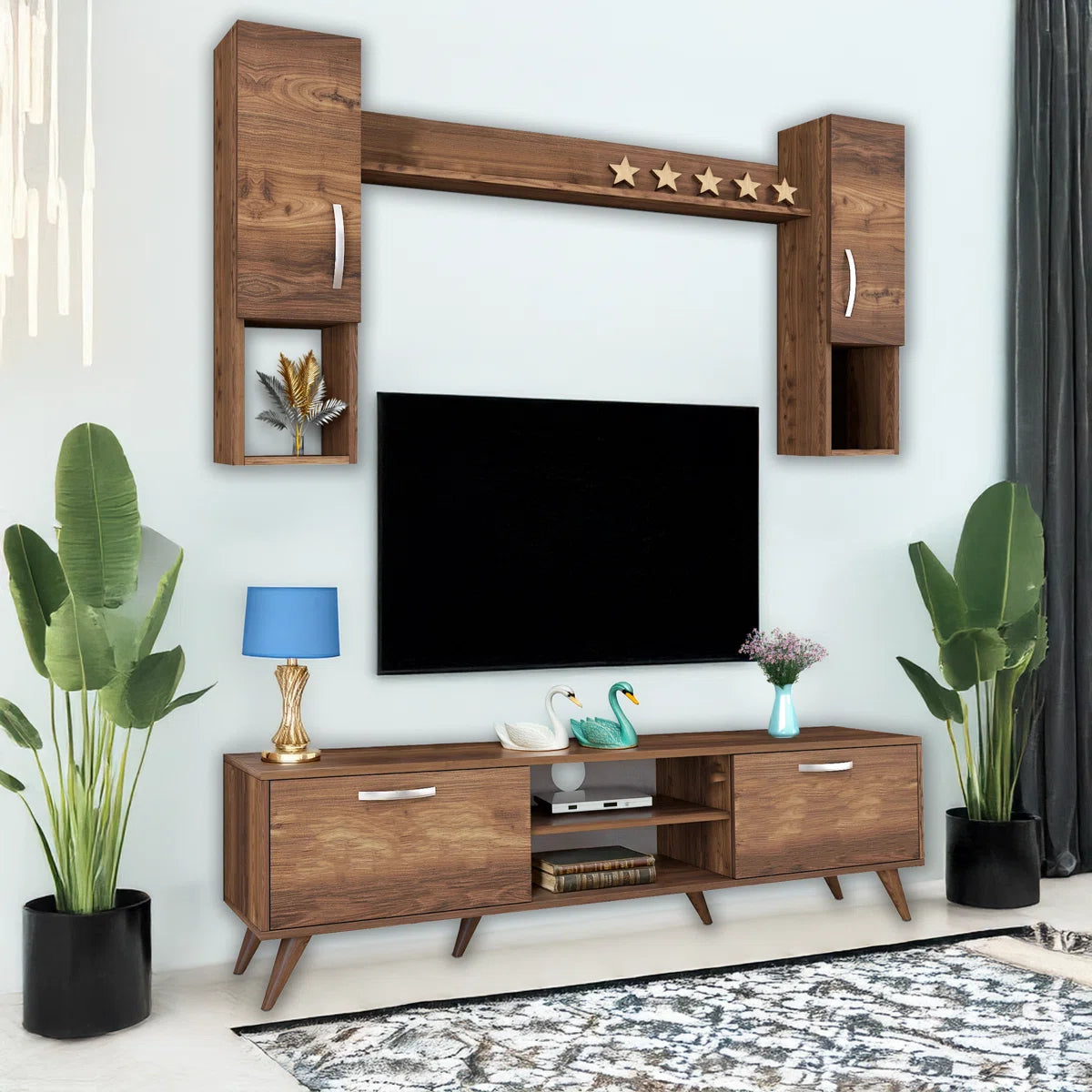 tv panel: 4 Pieces tv panel for Tvs up to 78'' With Wall Cabinets and Shelf