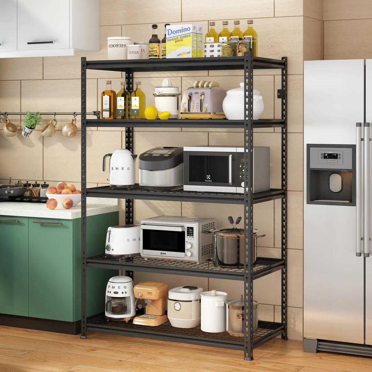 Kitchen Rack: 5-Tier Adjustable Black Metal Shelving Unit