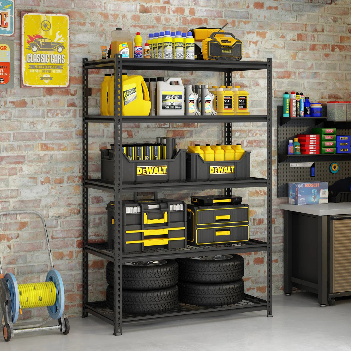 Kitchen Rack: 5-Tier Adjustable Black Metal Shelving Unit
