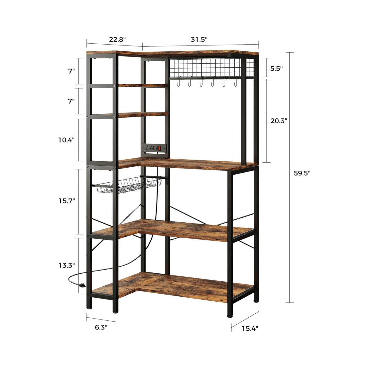 Kitchen Rack: 5-Tier Corner Microwave Stand with Storage, with 6 S-Shaped Hooks