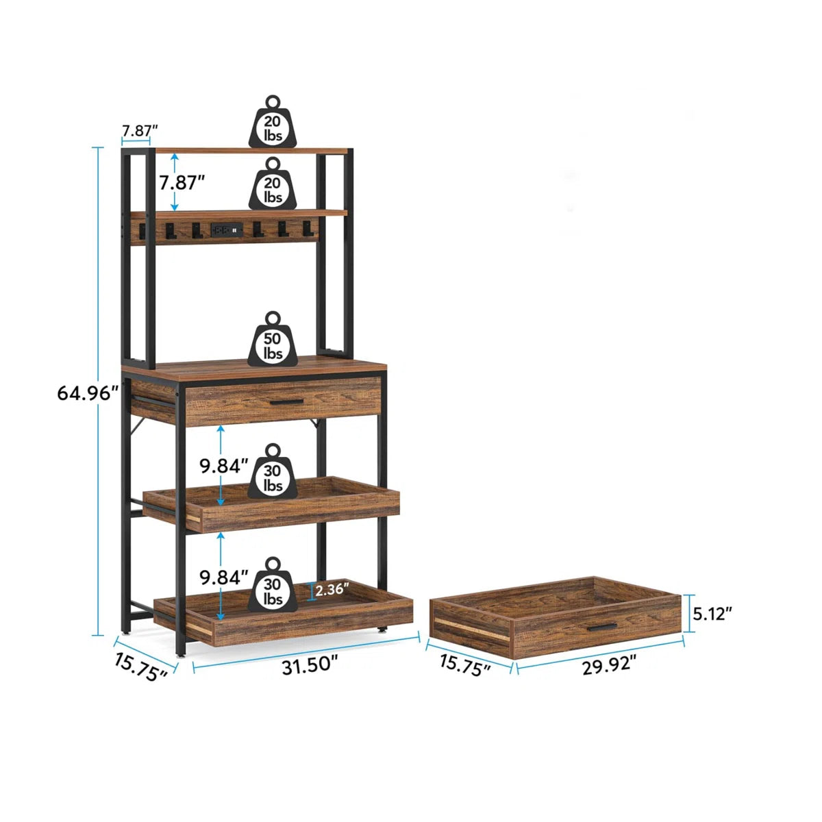 Kitchen Rack: 5-Tier Microwave Oven Stand with Drawer and Sliding Shelves