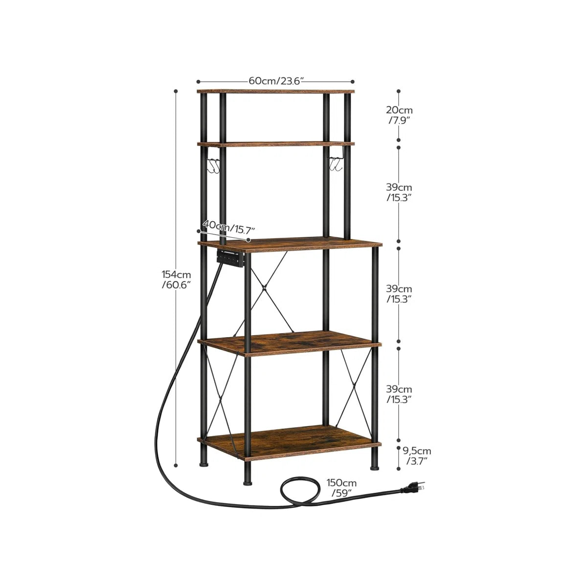 Kitchen Rack: 5-Tier Microwave Stand, Coffee Bar with S-Shaped Hooks