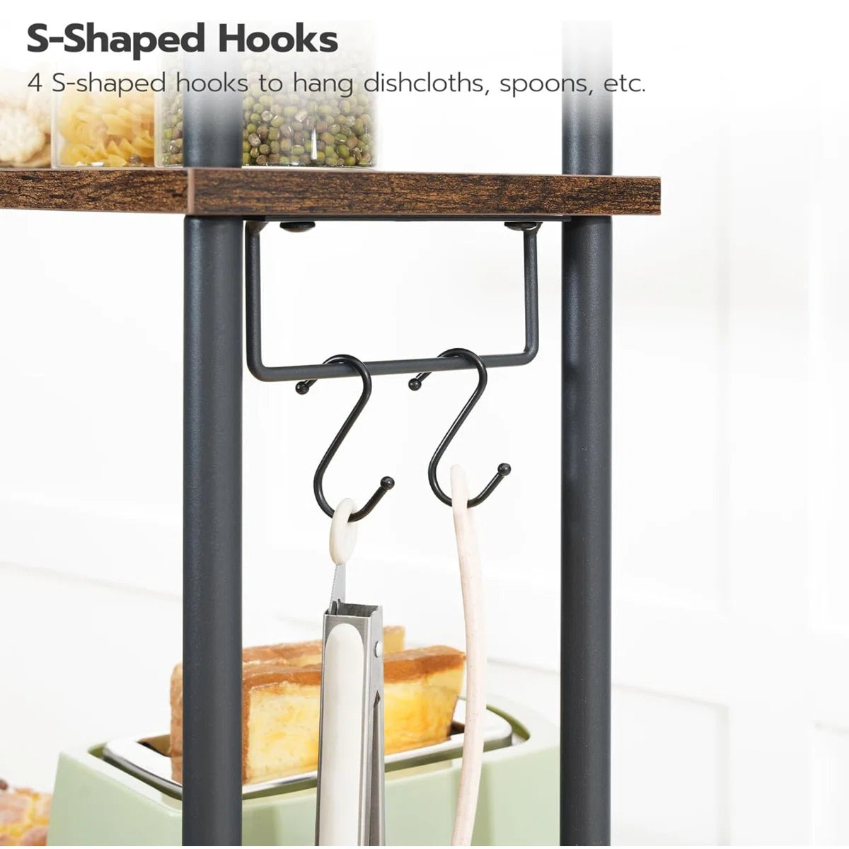 Kitchen Rack: 5-Tier Microwave Stand, Coffee Bar with S-Shaped Hooks
