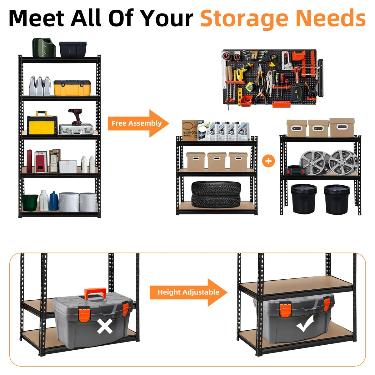 Kitchen Rack: 5-Tier Utility Shelves, Garage Storage Shelves, and Adjustable Storage Shelves