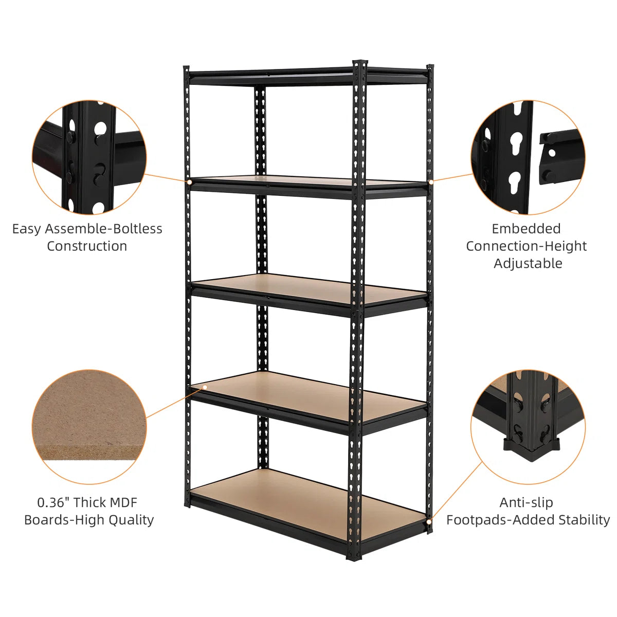 Kitchen Rack: 5-Tier Utility Shelves, Garage Storage Shelves, and Adjustable Storage Shelves