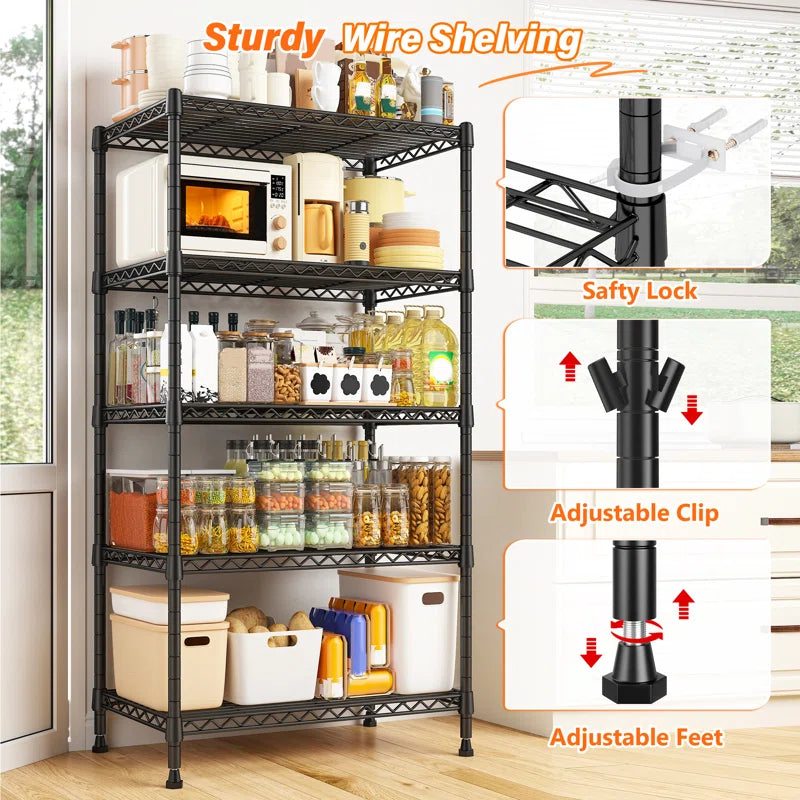 Kitchen Racks: Industrial 5-Tier Wire Shelf Rack for Kitchen Appliance and Pantry Storage