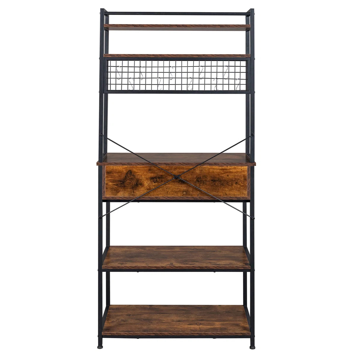 Kitchen Racks: 5-tier kitchen baker's rack with drawer, 10 hooks, and microwave stand Free Standing Kitchen Utility Cart Storage Shelf Organizer
