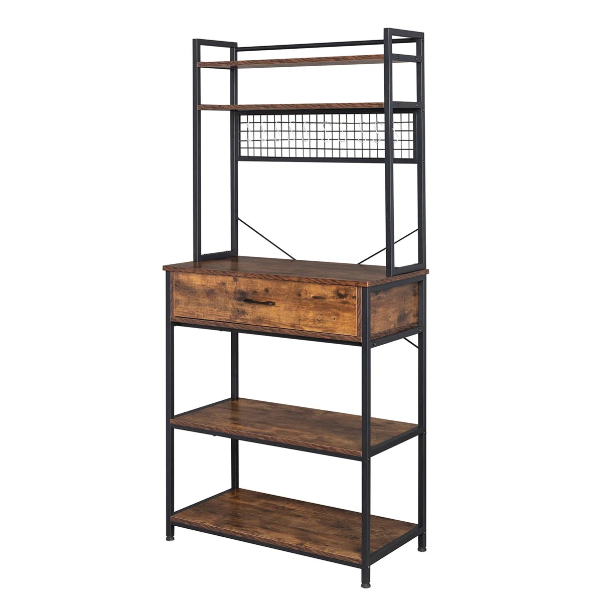 Kitchen Racks: 5-tier kitchen baker's rack with drawer, 10 hooks, and microwave stand Free Standing Kitchen Utility Cart Storage Shelf Organizer