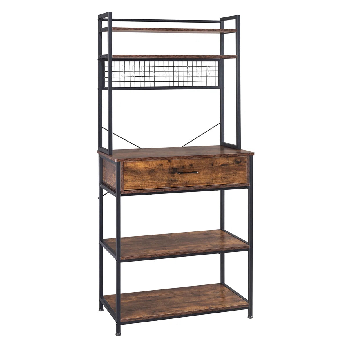Kitchen Racks: 5-tier kitchen baker's rack with drawer, 10 hooks, and microwave stand Free Standing Kitchen Utility Cart Storage Shelf Organizer
