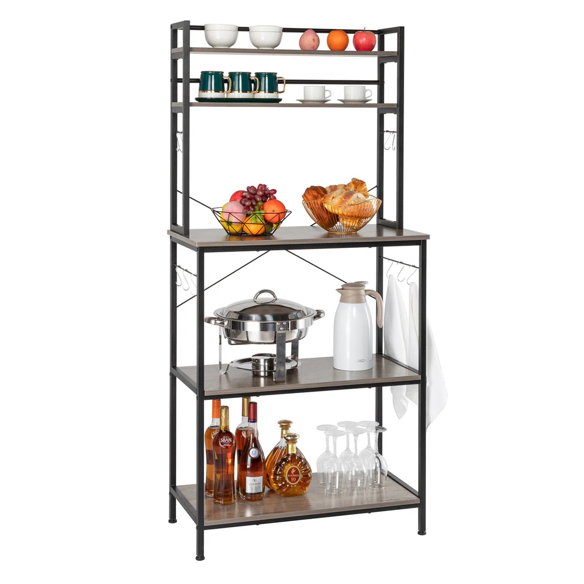 Kitchen Racks: 5-Tier Kitchen Bakers Rack With 10 S-Shaped Hooks, Industrial Microwave Oven Stand