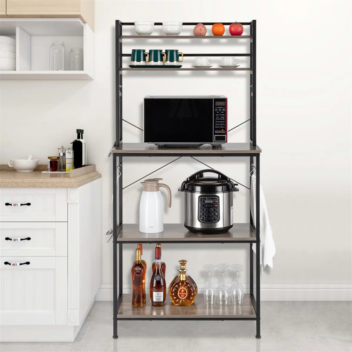 Kitchen Racks: 5-Tier Kitchen Bakers Rack With 10 S-Shaped Hooks, Industrial Microwave Oven Stand