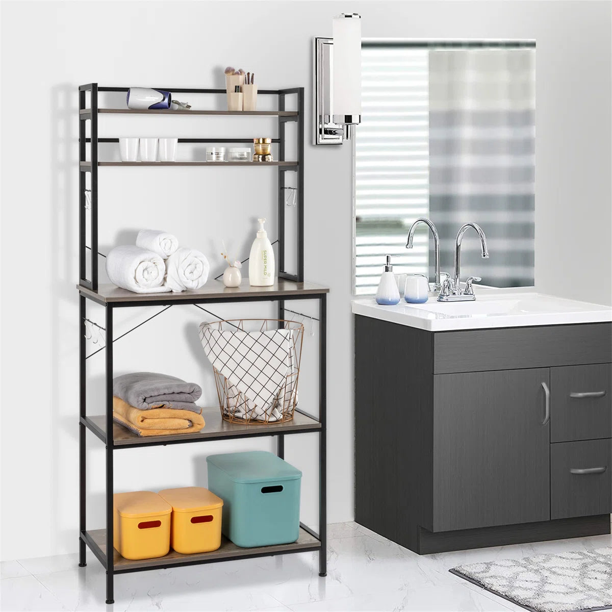 Kitchen Racks: 5-Tier Kitchen Bakers Rack With 10 S-Shaped Hooks, Industrial Microwave Oven Stand